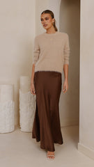 Darina Bias Cut Maxi Skirt - Chocolate