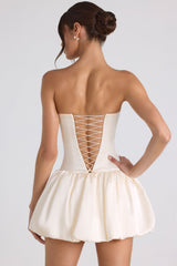 Fabiola-Lace-Up Bubble Hem Corset Mini Dress in Ivory