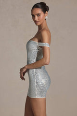Leonora-Embellished Off-Shoulder Mini Dress in White