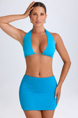 Nazli-Mid-Rise Micro Mini Skirt in Aqua Blue