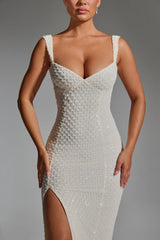 Cordelia-Embellished Open-Back Maxi Dress in White