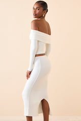 Livvy-Modal Mid-Rise Midaxi Skirt in White