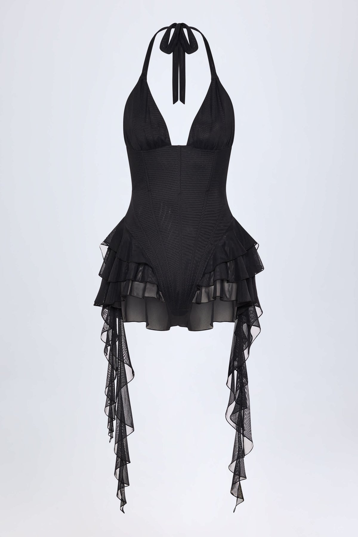Kristena-Ruffled Halterneck Bodysuit in Black