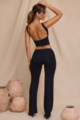 Katya-Petite Mid-Rise Straight Leg Trousers in Black