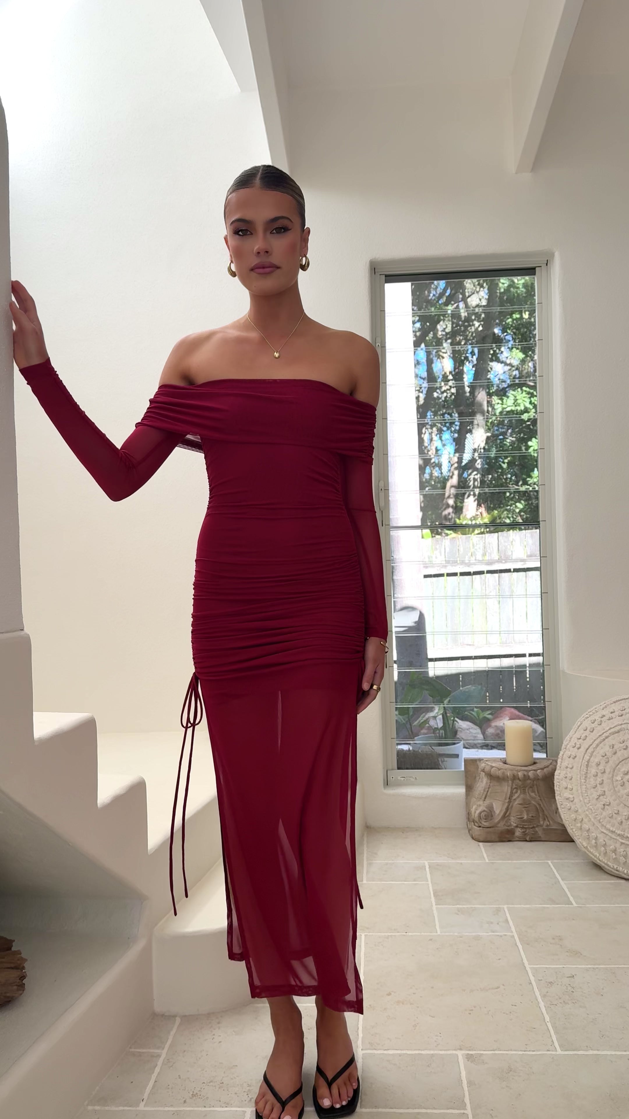 Isadora Off Shoulder Maxi Dress - Wine