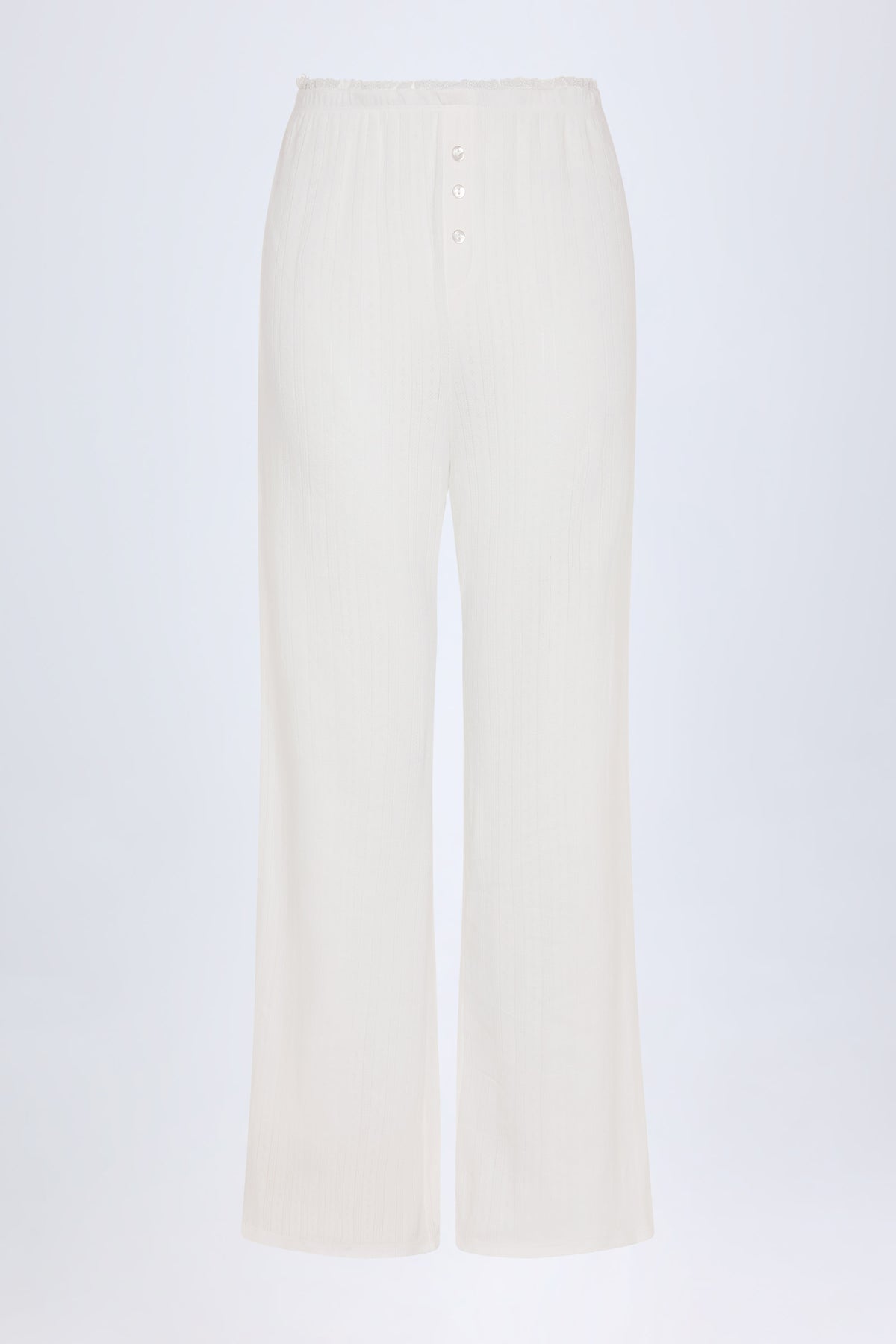 Libby-Pointelle Mid-Rise Straight-Leg Trousers in White
