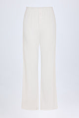 Libby-Pointelle Mid-Rise Straight-Leg Trousers in White
