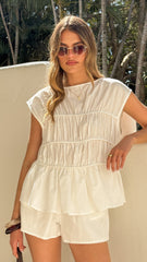 Hendrix Shirred Top and Shorts Set - White