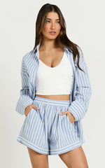 Tori Shorts - High Waist A Line Stripe Shorts in Light Blue Stripe