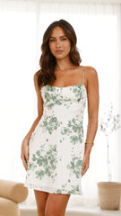 Margie Mini Dress - Green Floral