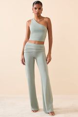 Katya-Mid-Rise Straight-Leg Trousers in Smoke Green