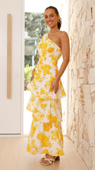 Odilie One Shoulder Maxi Dress - Yellow Floral