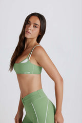 Soft Active Twist-Back Layered Sports Bra in Green