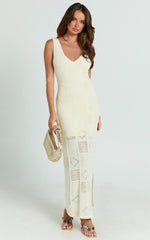 Taylor Maxi Dress - Crochet Knit Scoop Neck Dress in Cream