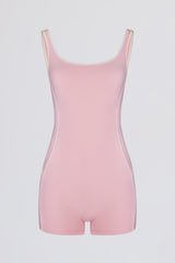 Soft Active Backless Contrast Unitard in Powder Pink