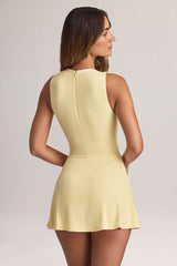Annie-Modal Button-Detail A-Line Mini Dress in Lemon Sherbet