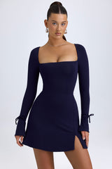 Baize-Square Neck Long Sleeve Mini Dress in True Navy