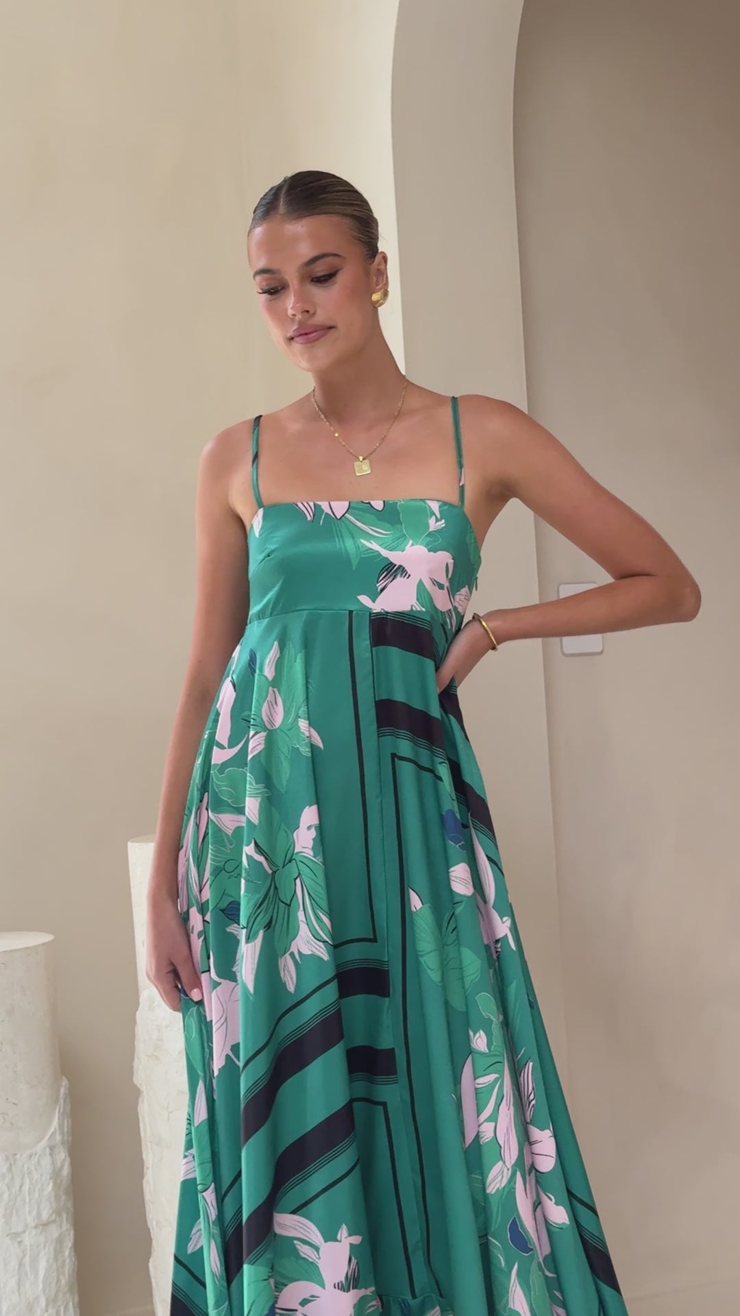 Kaethe Maxi Dress - Green/Pink
