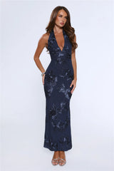 Lime Light Mesh Halter Maxi Dress Navy