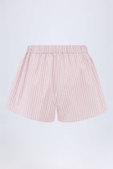 Lariana-Mid-Rise Cotton-Poplin Shorts in Pink Stripe