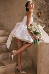 White Satin Strapless Bow Mini Gown