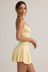 Kelbie-Modal Ruched A-Line Mini Dress in ButterCream Yellow