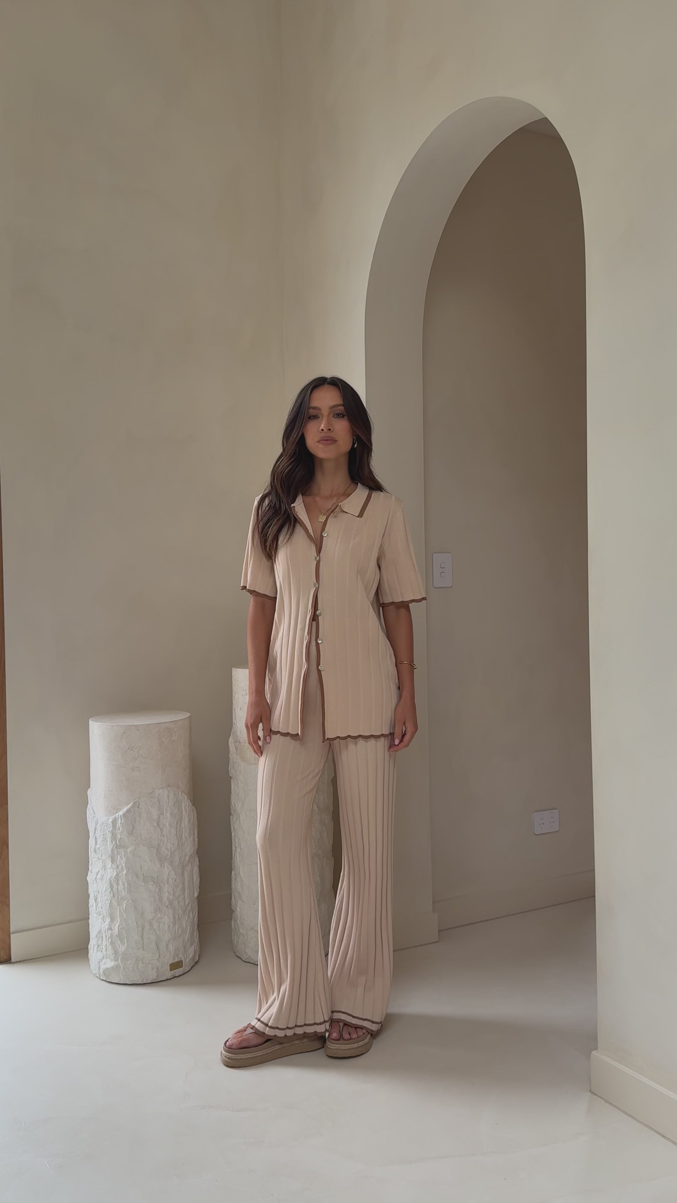 Shaylie Button Up Shirt - Beige