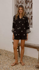 Deni Button Up Shirt - Black/Beige