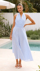Brydie Halter Maxi Dress - Gingham Light Blue