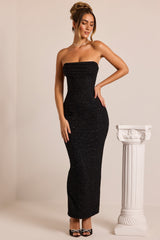 Palermo-Embellished Bandeau Cowl Neck Maxi Dress in Black