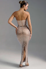 Amaya-Embellished Bandeau Maxi Dress in Almond