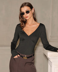 Black Ruched Slim Knit Tee