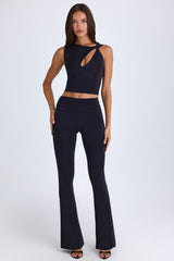 Alexandria-Foldover Flared Trousers in Black