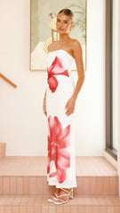Brittani Strapless Maxi Dress - White/Red