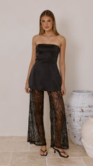 Harlean Strapless Top and Lace Pants Set - Black