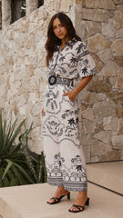 Xander 3/4 Sleeve Button Down Shirt - Black/White