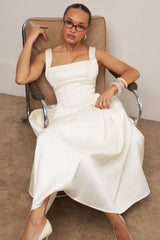 Ivory Textured Satin Corset Midi Dress