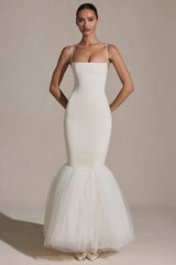 Adelpha-Tulle Hem Fishtail Gown in Ivory