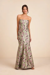 Gowning Around Sage Floral Jacquard Strapless Maxi Dress