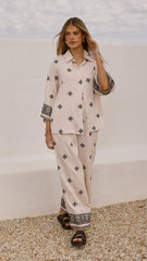 Deni Button Up Shirt - Beige/Black
