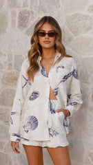 Candelaria Button Up Shirt and Shorts Set - Shell Print
