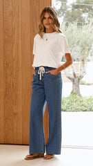 Elandra Wide Leg Pants - Dark Denim