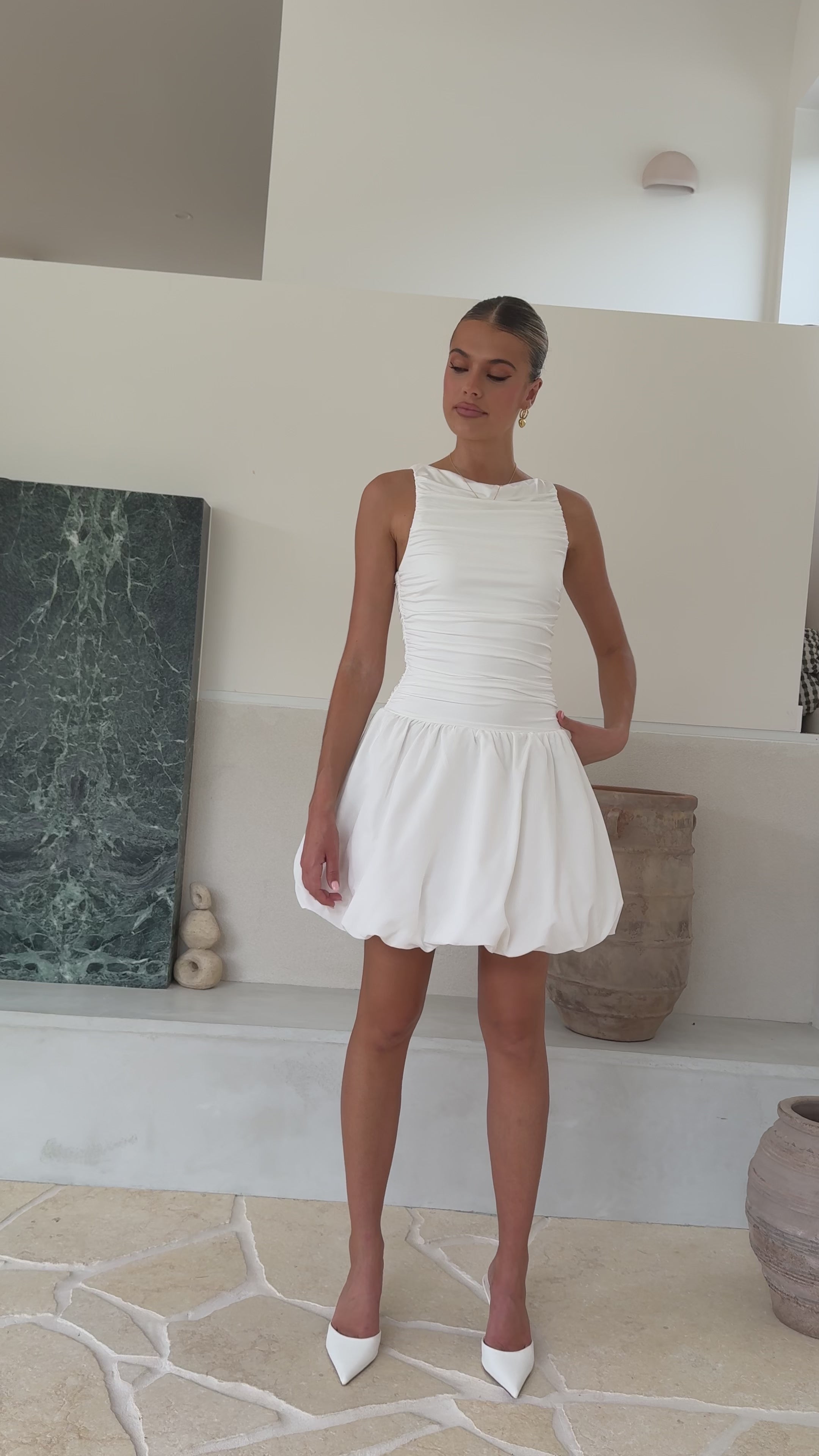 Meera Boat Neck Mini Dress - White