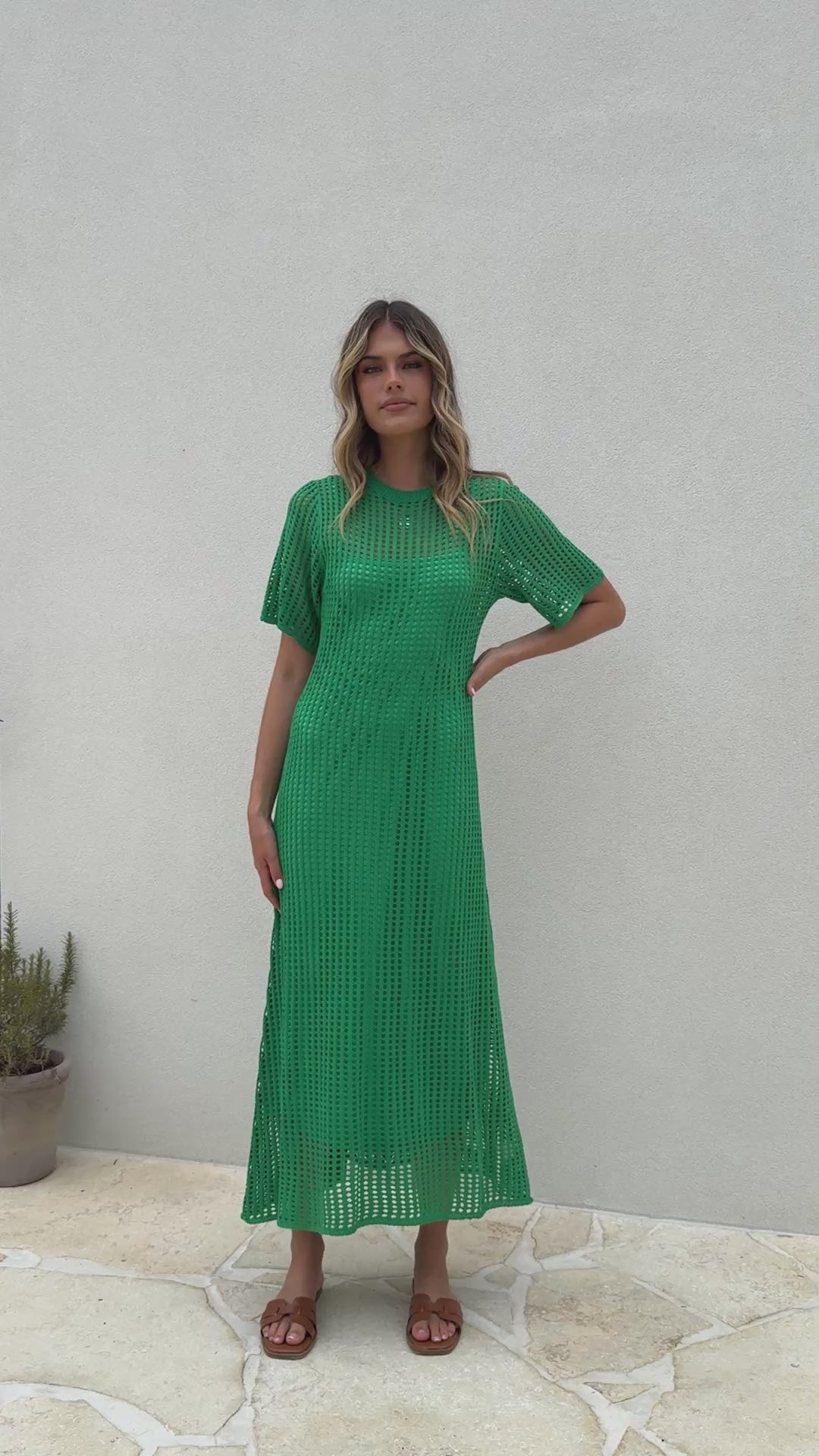 Saisha Crochet Maxi Dress - Green