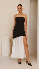 Fenella Asymmetrical Maxi Dress - Black / White