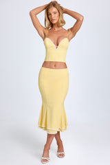 Lupita-Lace-Trim Mid-Rise Midaxi Skirt in Pastel Yellow