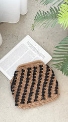 Eadie Crochet Weave Framed Clutch - Black / Natural
