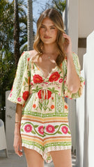 Janiya Puff Sleeve Playsuit - Sunkissed Print