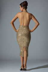 Harlyn-Embellished Cut-Out Open-Back Midaxi Dress in Gold