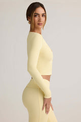 Kiva-Modal Ribbed Cropped Cardigan in ButterCream Yellow